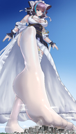 breasts drawing giantess crush feet giga city color large_breasts long_hair destruction blue_eyes clothed toes cleavage buildings soles anime purple_hair stockings low_angle smiling socks dress short_hair foot_crush looming looking_down clouds outdoors sky nail_polish raised_foot long_socks white_socks imminent_crush debris multicolored_hair cleavage_window bonnet azur_lane gabbit 糖圆 sugar_balls cheshire_(azure_lane) cheshire