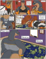drawing nipples feet furry anthro comic color large_breasts text toes cleavage glasses goddess sequence high_angle smiling dinosaur bbw sandals worship reptile indoors jewelry undressing toe_ring ankle_bracelet panels continents scalie thick_thighs sound_effects cleaning_shoe neotronic69 small_world