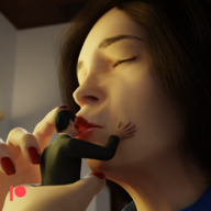 gentle handheld brunette kissing shrunken_man red_nails digital_render elegts