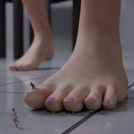 feet barefoot foot_crush running shrunken_people pink_nails on_foot digital_render elegts