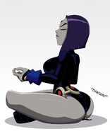 drawing color butt butt_crush purple_hair raven teen_titans beast_boy looking_back belt leotard no_background dc_comics grey_skin ravenravenraven