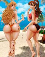 bikini drawing vore blonde color large_breasts butt beach barefoot brunette foot_crush shrunken_people eating in_food stuck_to_foot clothing_entrapment swgtsdrawing