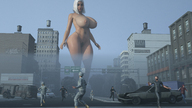 giantess nude city blonde large_breasts long_hair buildings huge_breasts military hourglass crowds running_away redfiredog kaylee