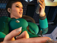 micro alien blue_eyes handheld finger low_angle green_hair uniform star_trek shrunken_man on_finger digital_render on_fingertip johnnyscribe jadzia_dax