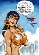 breasts drawing giantess tail city mega black_hair color large_breasts long_hair cleavage bra buildings cheetah giganta superman lois_lane closed_eyes cape dialogue joe_gravel leopard_print on_shoulder dc_comics bare_legs bare_midriff