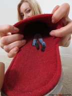 collage blonde in_shoe shrunken_man looking_at_viewer msku