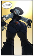 drawing giantess white_hair color red_eyes stuck_to_butt overwatch tail-blazer ashe