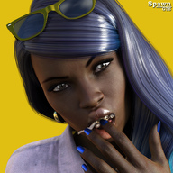 vore black_hair long_hair clothed brown_eyes shrunken_man sunglasses inside_mouth dark_skin jewelry nail_polish spawngts earrings looking_at_viewer no_background digital_render