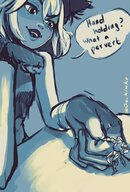 drawing gentle monochrome armor clothed anime knight smiling story shrunken_man dialogue on_table looking_at_tiny hand_holding on_kinky