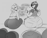 drawing monochrome butt butt_crush shrunken_people large_butt dialogue rb23
