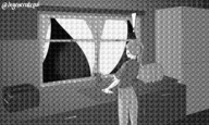 drawing giantess monochrome large_breasts cleavage degeneratepai