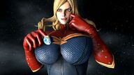 breasts giantess earth giga blonde space large_breasts long_hair blue_eyes gloves costume poking digital_render cosmic_giantess marvel_comics captain_marvel mrnotlocazo