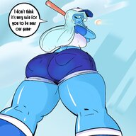 breasts drawing giantess mega color shorts point_of_view looking_at_viewer dialogue baseball steven_universe blue_diamond slugmanoctavio3 cartoon_network