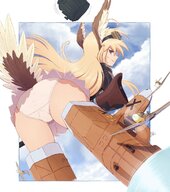drawing giantess panties upskirt blonde color long_hair butt blue_eyes clothed airplane standing clouds thighs sky white_panties strike_witches looking_back leaning_forward ncmares yohomeboync yohomeboyraps butt_bounce