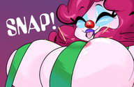 drawing nipples color large_breasts blue_eyes red_hair shrunken_man on_nipple suspenders source_needed no_background face_paint sound_effects looking_at_tiny clown purple_lips slugmanoctavio3