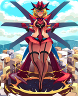 drawing giantess city color large_breasts armor destruction clothed skyscraper destroyer gareit0 symphogear carol_(symphgear)