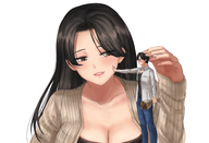 gentle blushing black_hair cleavage shrunken_man flowers no_background kuroihassan