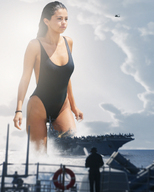 breasts giantess collage mega swimsuit destruction clothed ocean celebrity navy point_of_view aircraft_carrier selena_gomez giantess-fx