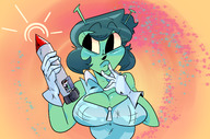 drawing giantess alien space color large_breasts handheld cleavage astronaut green_skin rocketship slugmanoctavio3