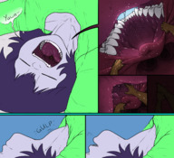 drawing vore sleeping comic color purple_hair unaware open_mouth point_of_view internal_view that_kei_guy iolite