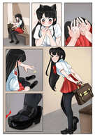 drawing feet blushing comic black_hair color long_hair clothed handheld toes anime cat_ears sequence high_angle insole smiling in_shoe tights sitting uniform heart walking shrunken_people indoors under_foot dropped see_through panels shoe_insertion winking looking_at_tiny bubimun shouko_komi komi_cant_communicate