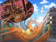 drawing giantess pokemon nude pussy furry dragoness horns masturbation tail wings anthro city color large_breasts tongue cum destruction blue_eyes licking handheld buildings purple_hair red_eyes yellow_eyes lying_down piercings bus thighs vehicle_insertion trees internal_view handheld_bus scalie charizard multicolored_hair bare_legs bare_midriff helaviskrew knoem chari-gal