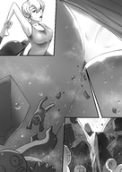 drawing white_hair micro city monochrome butt destruction buildings tights short_hair shrunken_men bending_over unaware shrunken_city black_pants stuck point_of_view commission inside_clothing buttcrack between_buttcheeks spider-man marvel_comics skintight_clothing ourhandsh may_parker aunt_may
