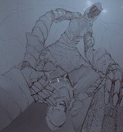 drawing insertion pussy monochrome armor handheld low_angle knight shrunken_man sketch looking_down mask wet_pussy pushing semi_nude struggling dark_souls helmet looking_at_tiny dancer_of_the_boreal_valley ashen_one tinyfaceart
