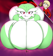 breasts drawing giantess pokemon blushing color cleavage red_eyes huge_breasts smiling green_hair lying_down gardevoir looking_down outdoors all_fours licking_lips looking_at_tiny pale_skin huge_butt dynamax pokemon_sword_and_shield necrobern diglett