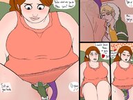 drawing insertion long_hair licking brunette smiling ponytail sitting kissing between_legs shrunken_man looking_down freckles inside_clothing dialogue biting_lip sweaterpupster