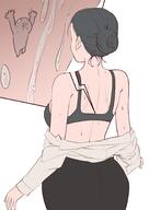 drawing micro black_hair color clothed bra water climbing sweat short_hair unaware shrunken_person rear_view no_background ourhandsh sweaty_back