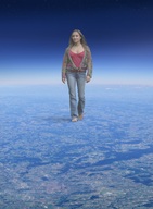 giantess collage landscape giga city blonde clothed barefoot jeans walking sky artdent