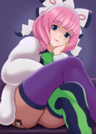 drawing giantess pokemon upskirt color butt blue_eyes clothed butt_crush brunette brown_eyes smiling pink_hair sitting shrunken_woman thighs thigh_highs looking_at_viewer hand_on_head smirking pokemon_sword_and_shield khalcifieron gloria_(pokemon) klara hand_on_face