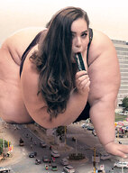 giantess collage vore mega destruction handheld brunette bbw all_fours vehicle_vore looking_at_viewer tekitocreations