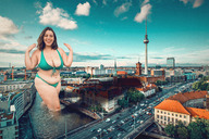 bikini giantess collage city mega brunette vehicles looking_at_viewer berlin tekitocreations