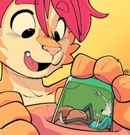 drawing nipples furry color ducky red_hair shrunken_man trapped no_background looking_at_tiny