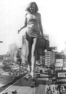 bikini giantess collage city monochrome destruction walking vehicles edison curly_hair