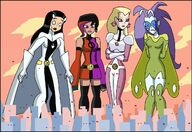 drawing giantess wings city mega alien black_hair color large_breasts long_hair skirt buildings blue_hair purple_eyes brown_eyes gloves short_hair boots blue_skin giantesses costume earrings belt dc_comics antennae capes nightcore100 legion_of_superheroes hair_streak saturn_girl phantom_girl infectious_lass triplicate_girl