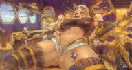 drawing blonde long_hair fairy multiple_sizes mini_giantess sitting muscles smoking cigar goggles bee kazo cupping_breasts bare_midriff