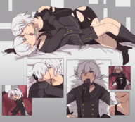drawing white_hair vore color male clothed anime sequence high_angle lying_down short_hair kissing shrunken_woman female_domination inside_mouth mouth_play choker a2 imminent_vore on_tongue internal_view forced_vore bare_legs cutaway nier_automata 2b 9s bilefangz