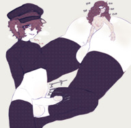 drawing nipples nude color large_breasts giant male penis anime smiling lying_down short_hair unknown_artist sitting kneeling anal_insertion shrunken_woman hat testicles crossdressing thigh_highs semi_nude source_needed struggling no_background femboy cutaway skintight_clothing stomach_bugle