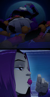 drawing vore color large_breasts clothed licking handheld saliva purple_hair purple_eyes low_angle raven teen_titans short_hair halloween reaching unaware lollipop candy point_of_view belt panels running_away no_background dc_comics anon pale_skin grey_skin ravenravenraven