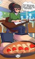 drawing feet black_hair color toes tiny black_eyes shrunken_man entrapment pinned red_nails kim class classroom smothering red_polish mspaintgts moccasin allison allison_kim
