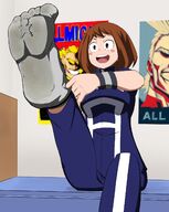 drawing feet color toes brunette brown_eyes socks short_hair dirty_socks sock_entrapment my_hero_academia ochako_uraraka goldentwinky
