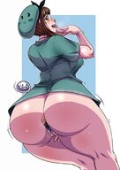drawing long_hair brunette sitting bottomless big_butt no_background between_buttcheeks flushed ecchipandaa