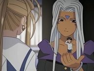 drawing gentle white_hair color long_hair handheld anime shrunken_men hand belldandy screen_capture ah!_my_goddess urd keiichi_morisato goddesses