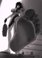 drawing giantess monochrome toes soles shrunken_woman shrunken_man maid_uniform artclonov
