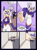 drawing giantess feet horns blonde comic long_hair barefoot cleavage raised_foot dialogue panels jj-psychotic my_hero_academia mt._lady