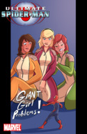 breasts giantess mega blonde large_breasts blue_eyes green_eyes brunette brown_eyes red_hair sitting giantesses dark_skin freckles costume jumpsuit headband x-men zipper no_background looking_at_tiny gwen_stacy mary_jane stature spider-man kitty_pryde marvel_comics caiman2 peter_parker giant_women_squad comics_cover giant_woman_squad earth_2620