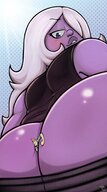 drawing white_hair blushing long_hair butt smiling bbw looking_back purple_skin no_background pearl steven_universe amethyst tdart cartoon_network